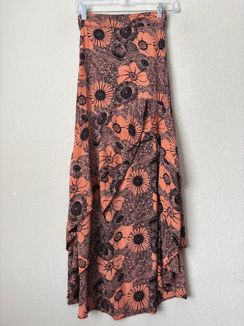 Flynn Skye Boho Floral Sunflower Ruffle High Low Maxi Skirt